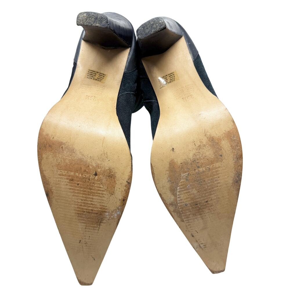 Vintage Y2K Motty Black Leather & Suede Western High Heel Boots Sz 8.5 Side Zip - Picture 6 of 9